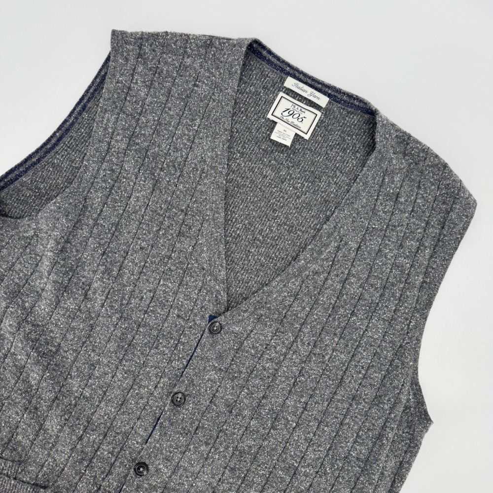 Jos A Bank 1905 Mens XL Grey Merino Wool Silk Ribbed Button Front Sweater Vest
